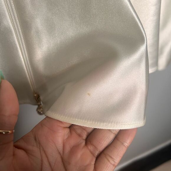 ROTATE BIRGER CHRISTENSEN WHITE ASPARAGUS SATIN RUCHED PEPLUM ANNIE TOP - Picture 7 of 11